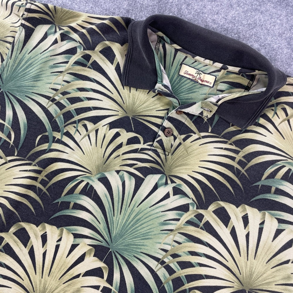 Tommy Bahama Mens Polo Shirt XXL Black Tropical Short Sleeve Resort Island